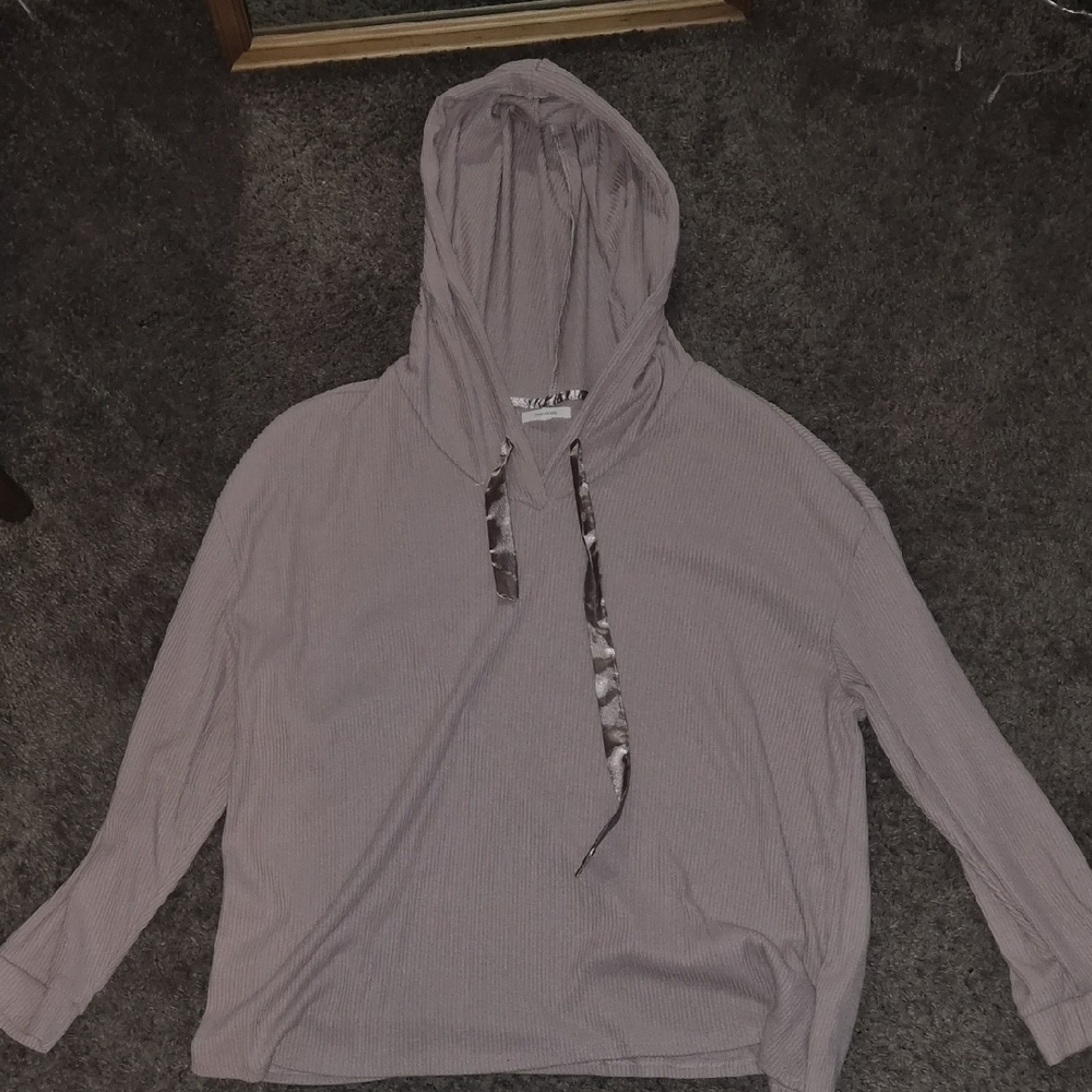Light Mauve Ribbed Hooded Top